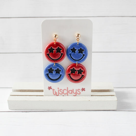 Red and blue smiley face stacks