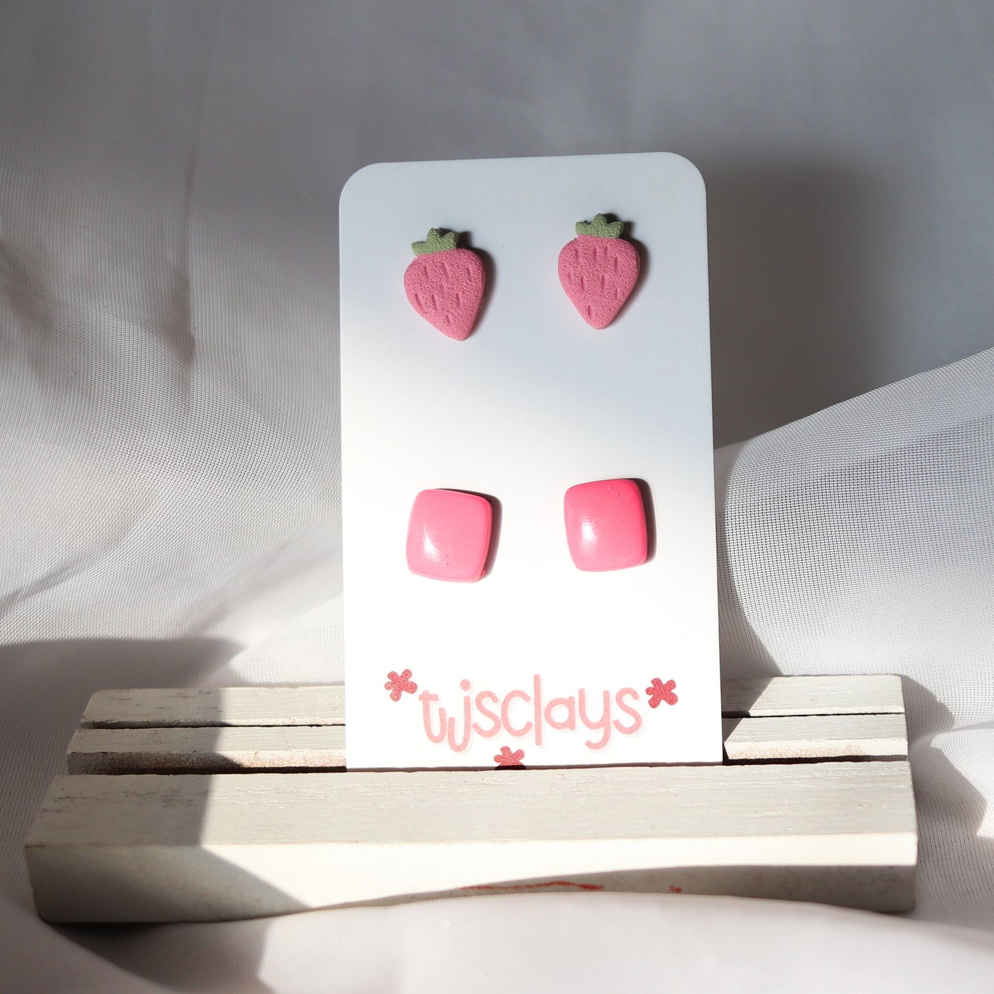 stud set: baby pink strawberries + rectangles