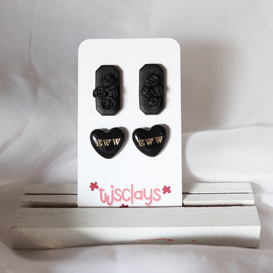 stud set: black roses + eww hearts